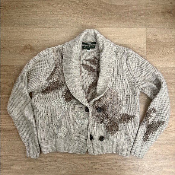Eddie Bauer Sweaters - Eddie Bauer Vintage Womens Alpaca Wool Blend Hand Knit Shawl Collar Cardigan